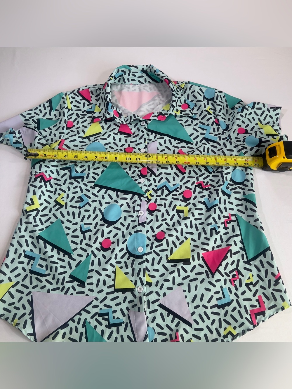 Bold Geo Retro Print Mens Short-Sleeve Button Shirt - Picture 2 of 5